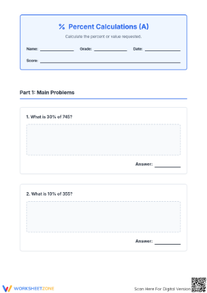 Grade 6 Percent Calculations — Printable No-Prep Worksheet