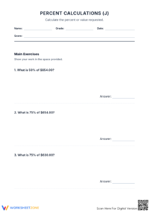 Printable Money Percentages Worksheet | Grades 4-10 Math