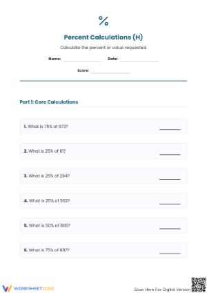 Essential Grade 6 Percent Calculations Worksheet | Printable