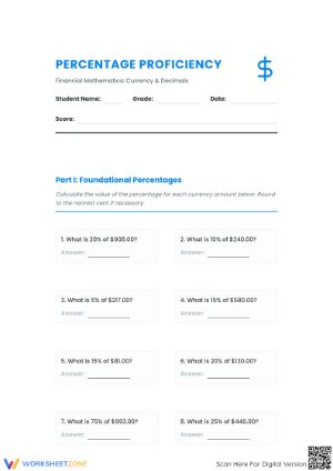 Essential Percentage & Currency Practice Worksheet | Grade 7
