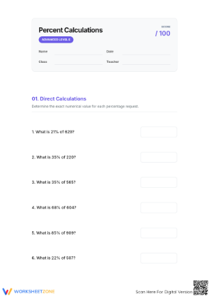Essential Percent Calculations Worksheet | Grades 6-8 Math