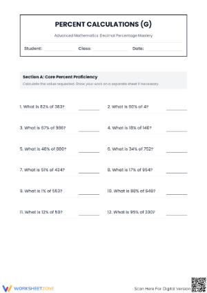 Essential Percent Calculations Worksheet | Grade 7 Math
