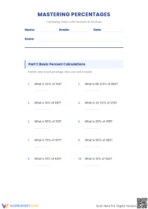 Printable Mastering Percentages Worksheet | Grade 7 Math