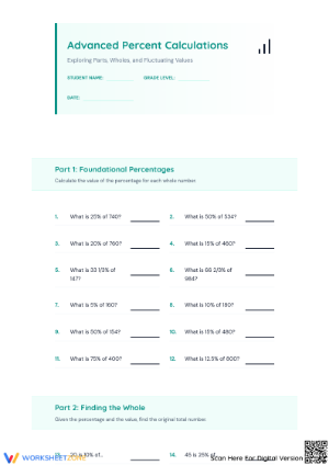 Essential Advanced Percent Calculations Worksheet | Grade 7