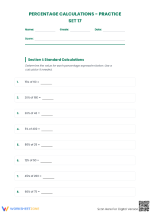 Essential Percentage Calculations Worksheet | Grade 6 Math