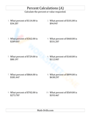 Calculate the percent rate involving regular currency and decimals (1)