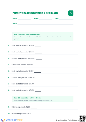Calculating Percent Rates Worksheet | Grade 6 Essential