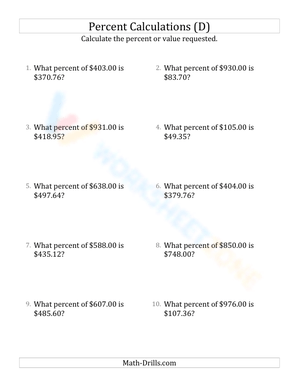 Calculate the percent rate involving regular currency and decimals (4)