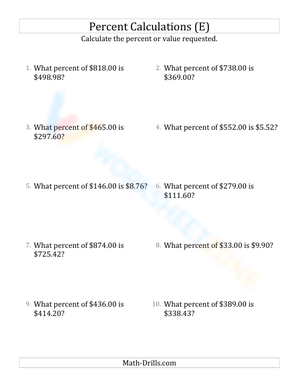 Calculate the percent rate involving regular currency and decimals (5)