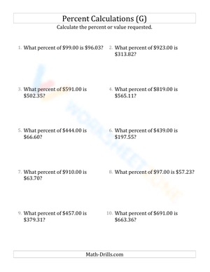 Calculate the percent rate involving regular currency and decimals (7)
