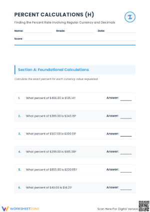Essential Percent Rate Calculation Worksheet | Grades 6-8