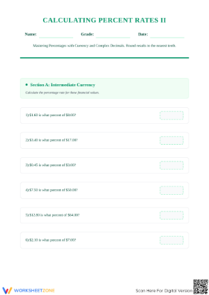 Essential Calculating Percent Rates Worksheet | Grades 6-8