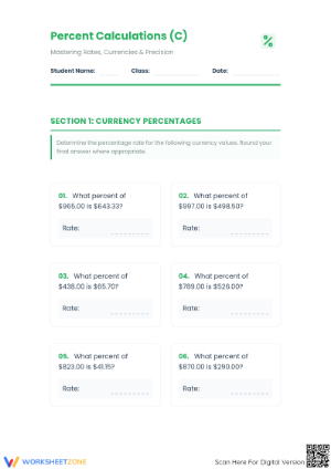 Essential Percent Rate Practice Worksheet | Grades 6-8 Math