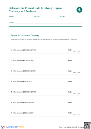 Essential Percent Rate Worksheet | Grades 4-8 Math