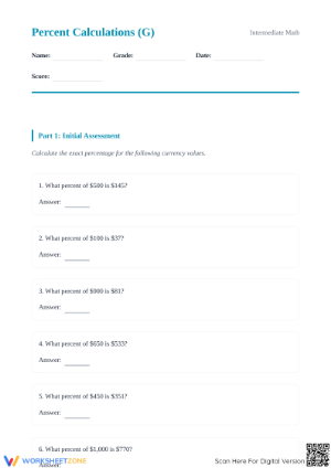 Essential Percent Rate Calculation Worksheet | Grades 6-8
