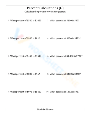 Calculate the percent rate involving regular currency and whole numbers (7)