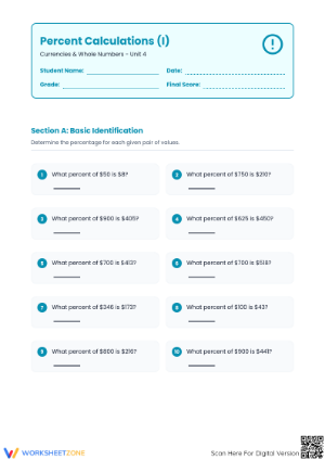 Essential Percent Calculations Worksheet | Grade 6-7 Math