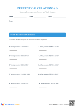 Printable Percent Calculations Worksheet | Grade 6 Math