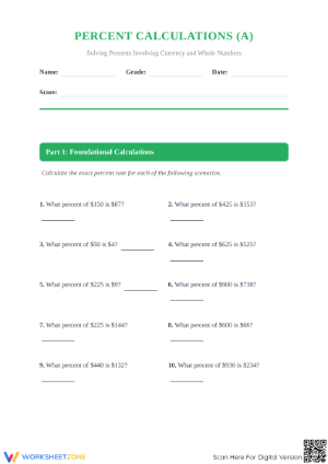 Calculate Percent Rate Worksheet | Essential Grade 6-8 Math