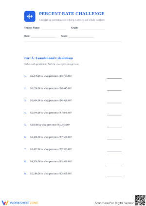 Essential Percent Rate Worksheet | Grade 6 Math