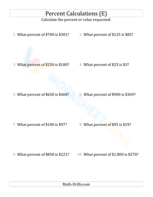 Calculate the percent rate involving regular currency and whole numbers (5)