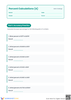 Essential Percent Rate Calculation Worksheet | Grade 6 Math