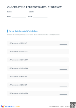 Essential Grade 6 Percent Rate Worksheet | Printable