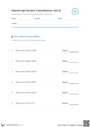 Grade 6 Percent Rate — Essential No-Prep Worksheet