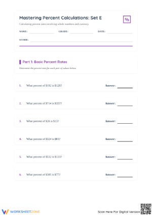 Grade 6 Percent Rate Worksheet — Printable No-Prep Packet