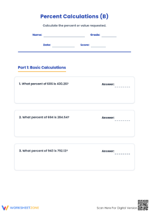 Essential Percent Calculations Worksheet | Grades 6-7 Math