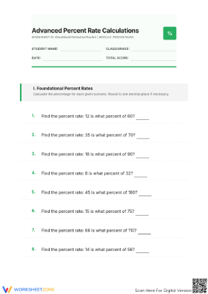 Grade 6 Math Worksheet: Percent Rates — Essential