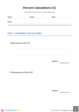 Printable Percent Calculation Worksheet | Grade 6-7 Math