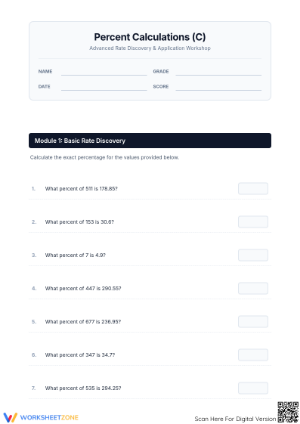 Calculate Percent Rate Worksheet | Grade 6-8 Essential