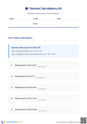 Printable Percent Calculation Worksheet | Grade 6 Math