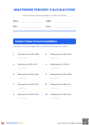 Calculate Percent Rate Worksheet | Essential Grade 6 Math