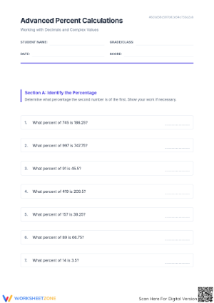 Essential Grade 7 Percent and Decimal Calculations Worksheet