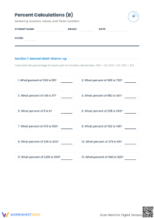 Essential Percent Calculations Worksheet | Grade 6 Math