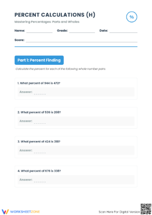 Printable Percentage Calculations Worksheet | Grades 6-8