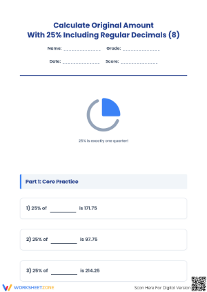Essential 25% Percentage Worksheet | Grade 4-8 Math
