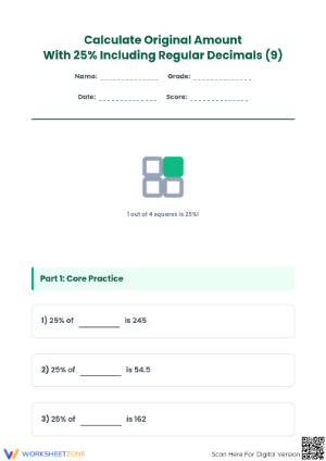 Essential 25% Percent Calculation Worksheet | Grade 6 Math