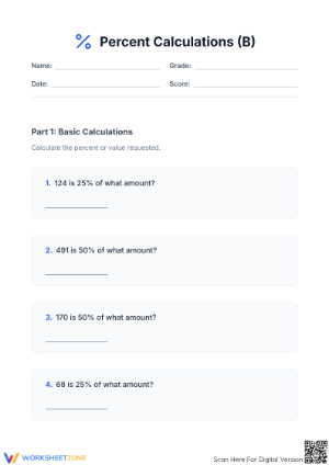 Calculate Original Amount Worksheet | Essential Grade 6 Math