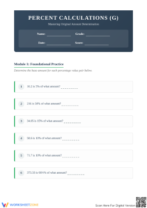 Calculate Original Amount Worksheet | Essential Grade 6 Math