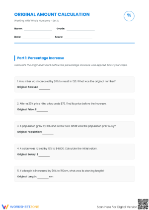 Printable Reverse Percentage Worksheet | Grade 7 Math