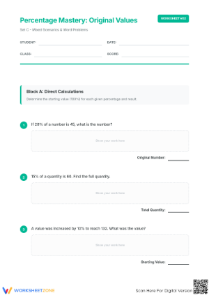 Printable Percentage Mastery: Calculate Original Amounts