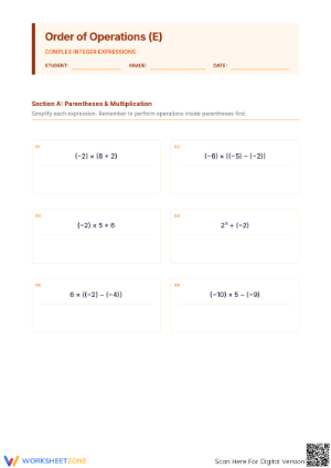 Essential Order of Operations with Integers, Grade 7