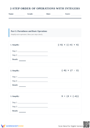 Grade 6-8 Integers PEMDAS — Essential Printable Worksheet