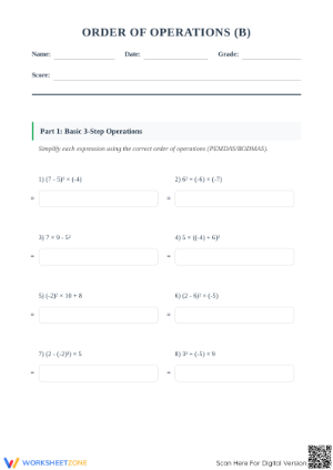 Essential Order of Operations with Integers | Grades 5-8