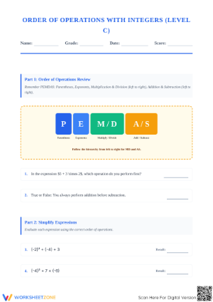 Essential Grade 7 Math: 3-Step Order of Operations