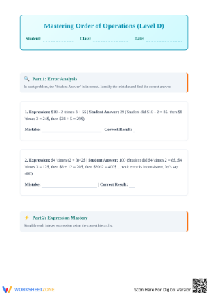 Printable Order of Operations Worksheet | Grade 6 Math