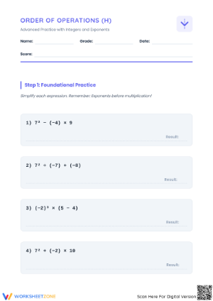 Essential Order of Operations Worksheet | Grade 7 Math